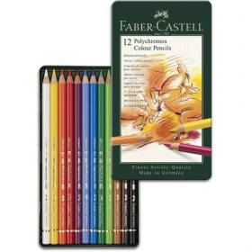 تصویر مداد رنگی پلی کروم 12 رنگ جعبه فلزی فابر کستل Faber-Castell 12 Polychromos Colour Pencils 110012