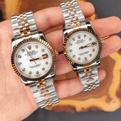 تصویر ست ساعت مچی رولکس بند استیل نقره‌ای و طلایی 
