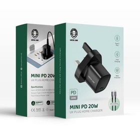 تصویر شارژر دیواری گرین لاین Mini PD 20W مدل GNMI20WHCLGBK توان 20 وات با کابل لایتنینگ 