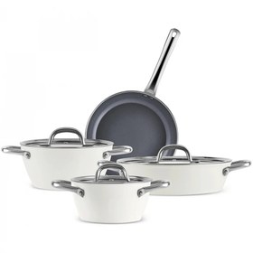 تصویر سرویس قابلمه ۷ پارچه گرانیتی Karaca ترکیه مدل Birgül با تکنولوژی کریستال سوئیسی Karaca x Refika Birgül Swiss Crystal Metal Handle 7-Piece Cookware Set