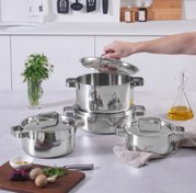 تصویر سرویس قابلمه ۸ پارچه استیل کاراجا powersttel 316+3ply onyx Karaca tencere seti