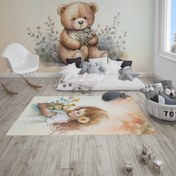 تصویر فرش خرس تدی و دختر 
