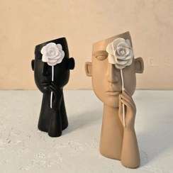 تصویر گلدان رومیزی دکوراتیو مدل رخ کد ۱۶۵۸ - کرم قهوه ای 