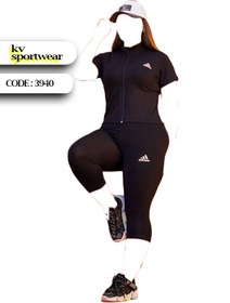 تصویر ست کراپ شلوارک سایز بزرگ ورزشی زنانه adidas کد 001 Crop set of womens big size adidas sports shorts code 001