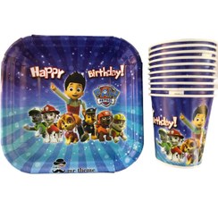 تصویر پیش دستی و لیوان تم تولد مسترتم طرح سگهای نگهبان بسته بندی 10 عددی 