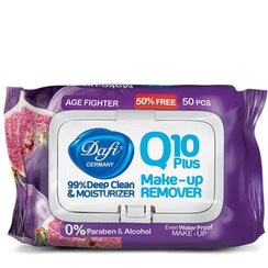 تصویر دستمال مرطوب دافی پاک کننده آرایش رایحه انجیر 50 عددی Dafi Q10 Plus Figs Make Up remover Wet Wipes