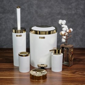 تصویر سرویس دستشویی شش پارچه سفید طلایی بتیس مدل شاین طرح جدید ارسال رایگان 