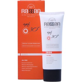 تصویر کرم ضد آفتاب فاقد چربی بدون رنگ spf30 rassan Sunblock oil free spf 30 rassan