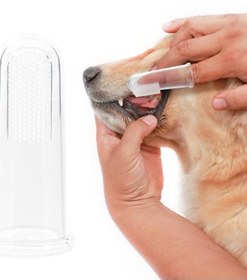 تصویر مسواک سیلیکونی انگشتی برای حیوانات خانگی با برس‌های نرم برند as seen on tv Fingertip pet Silicone toothbrush with soft Bristles for Pets