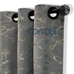 تصویر پرده آماده مخمل طلاکوب طوسی تیره 