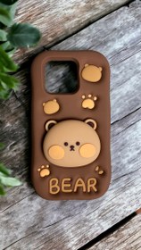 تصویر قاب گارد اندروید خرسی پاپ سوکت دارcute bare - تیره / A14 case androaid cute bear