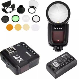 تصویر پکیج فلاش Godox V1 همراه رادیو فلاش X2T و باتری اضافه و کیت AK-R1 