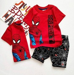 تصویر ست تیشرت و شلوارک پسرانه طرح مرد عنکبوتی سایز ۴۰ تا ۵۵ از نخ پنبه 