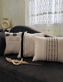 تصویر ست سه عددی کوسن تم سفید مشکی 