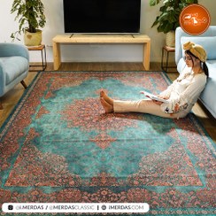 تصویر فرش ماشینی زمینه فیروزه ای کد 401408 1200 شانه 