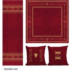 تصویر رومیزی - رانر - کوسن کد طرح آریانا زرشکی رومیزی 90*90، رانر 140*40، دو عددکاور کوسن 40*40