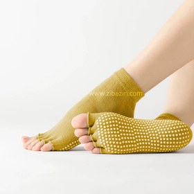 تصویر جوراب یوگا و پیلاتس ضد لغزش روبسته جلو باز : خردلی Yoga socks