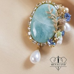 تصویر گلسینه جواهردوزی سنگ آمازونیت 