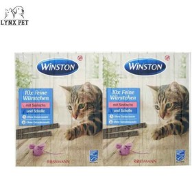 تصویر تشویقی مدادی گربه وینستون طعم ماهی سالمون و قزل آلا وزن ۵۰ گرم Winston Snack For Cats 10pcs