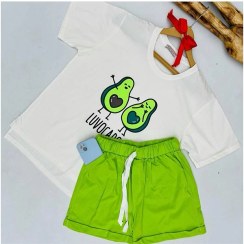 تصویر ست تیشرت و شورتک آووکادو دخترانه 