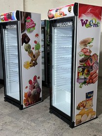 تصویر فریزر بستنی ایستاده ویترینی عرض 70 سانت تک درب طرح بستنی 