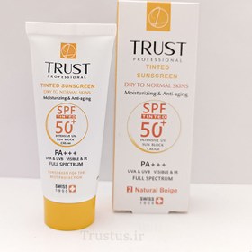 تصویر کرم ضد آفتاب تراست مرطوب کننده و ضد پیری پوست خشک تا نرمال SPF50 رنگ روشن Trust tinted sunscreen moisturizing & anti agine dry to normal skins SPF50 light beige