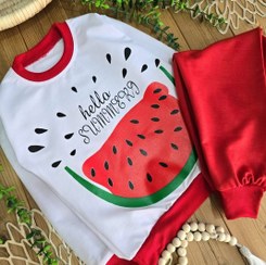 تصویر بلوز و شلواریلدایی هندوانه سفید قرمز تکرنگ 