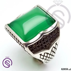 تصویر انگشتر نقره عقیق سبز مردانه مدل هرمان کد 62659 Men's green agate silver ring, Herman model