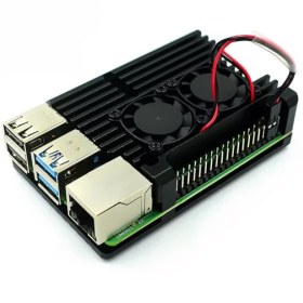 تصویر کیس آلومینیومی برد رزبری پای Raspberry Pi 4 همراه با فن دوبل 