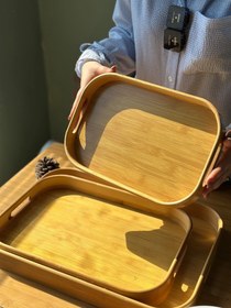 تصویر سینی بامبو سه تایی بیضی 