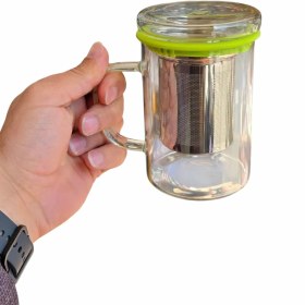 تصویر لیوان دمنوش پیرکس ۴۵۰ میل با صافی استیل 