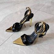 تصویر صندل زنجیری آرتمیس مشکی طلایی پاشنه 10 سانت 