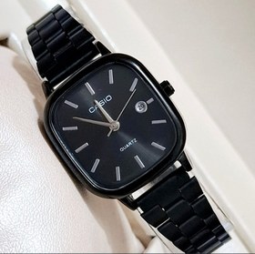 تصویر ست ساعت مچی زنانه و مردانه کاسیو مشکی بند استیل 