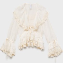 تصویر شومیز چین دار دانتل زنانه منگو MANGO Blouse with ruffle and lace details 