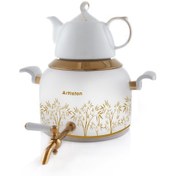 تصویر کتری و قوری استیل بدنه رنگی سفید 