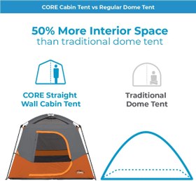 تصویر چادر کمپینگ 4 نفره CORE 4 Person 6 Person Straight Wall Cabin Tents - ارسال 1 الی 2 روز کاری 