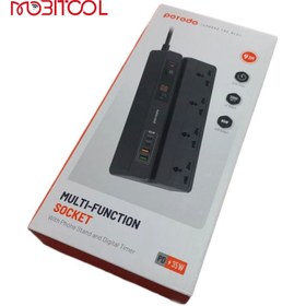 تصویر چندراهی و محافظ برق و شارژر تایمر دار پرودو Porodo Multi-Function Socket Digital Timer PD-FWCH007-BK 