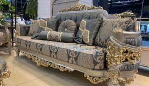 تصویر مبلمان استیل گلایول (مدل ۹ نفره) - تمام چوب با پارچه شانل و دیاموند 