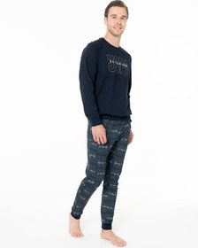 تصویر ست پیژامه مردانه لباس خانه آبی رنگ ساده و راحت 100 ٪ پنبه دریایی U.S. Polo Assn. 