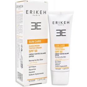 تصویر کرم ضد آفتاب رنگی اریکه پوست نرمال تا خشک SPF50 حجم 50 میل Erikeh Sunscreen Tinted Cream SPF50 For Normal To Dry Skin 50ml