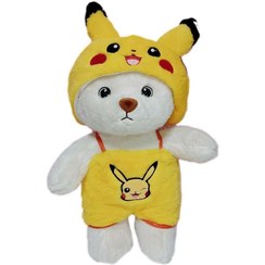 تصویر عروسک خرس با کلاه و لباس شخصیت پوکمون اورجینال Plush Bear doll with Pokemon character hat and outfit