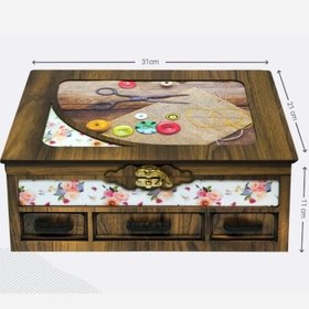 تصویر جعبه خیاطی طرح چوبی مدل ۴۱۸ کشویی 