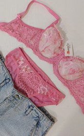 تصویر ست لباس زیر توری صورتی برند karen underwear