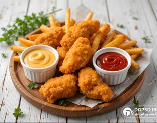 تصویر عکس مرغ سوخاری با سیب زمینی و سس 