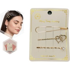 تصویر گلسر مو سنجاق طلایی طرح ست قلب 3تایی 