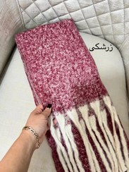 تصویر بیگ اسکارف موهر پشمی ریشه کوبایی وارداتی برفی - زرشکی 