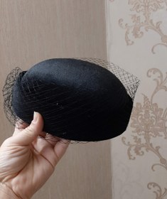 تصویر کلاه پیلباکس محدب ساده بدون تزیین - با تور / کرم pilbax sadeh