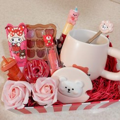 تصویر پک و جعبه کادو لوازم آرایش صورتی| هدیه خاص و لاکچری برای خانم‌ها 