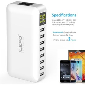 تصویر ایستگاه شارژ 8 پورت USB با نمایشگر LCD مدل i6 iLepo 8- Port USB Charger Charging Station 40W Model: i6