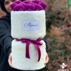 تصویر دسته گل خرسی بنفش و بوکت عروسکی کادویی 